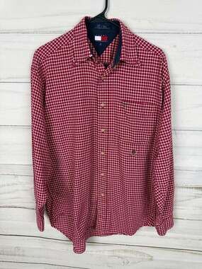 Tommy Hilfiger Vintage Red Gingham Checkered Button Down Shirt Size M